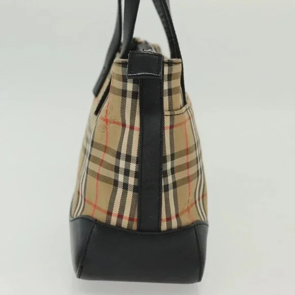 BURBERRY Nova Check Hand Bag Canvas Beige Gold Auth th6248